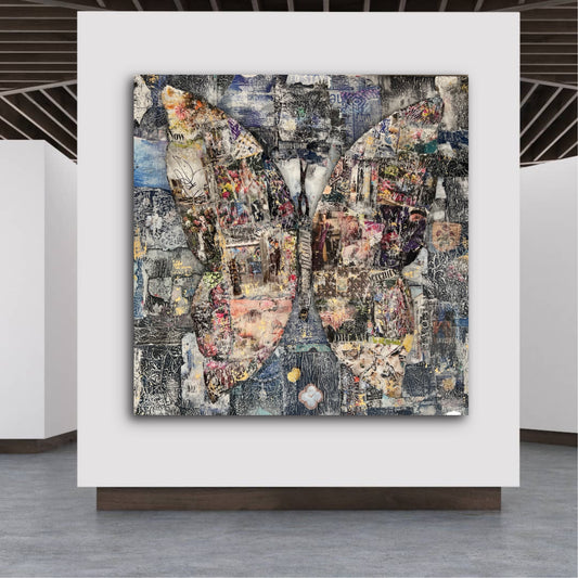Luxury contemporary butterfly artwork symbolizing transformation and resilience by M Vigne Arts.