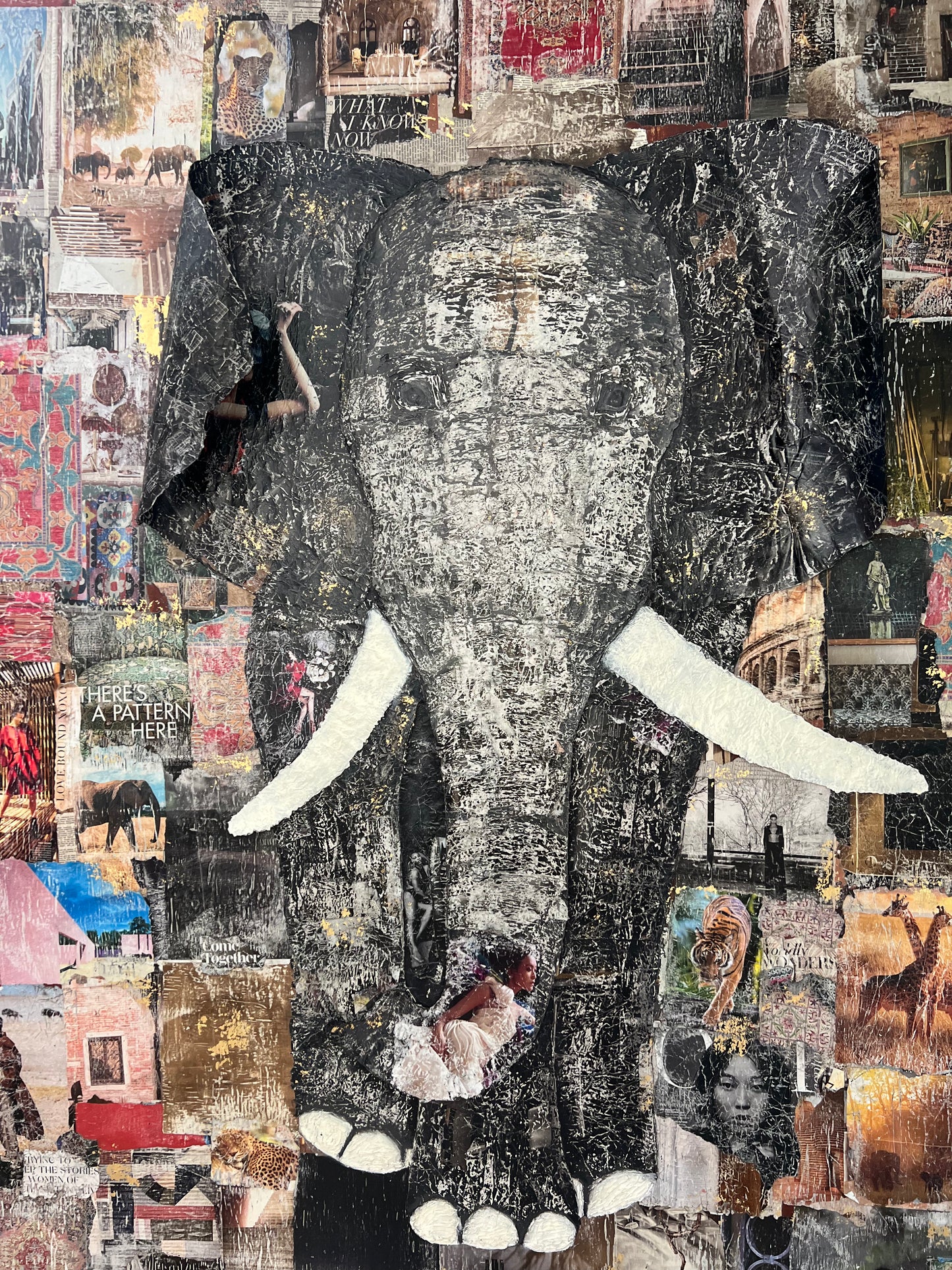 collage art of an elephant