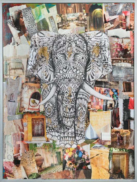 3D elephant Mixed media collage wall art